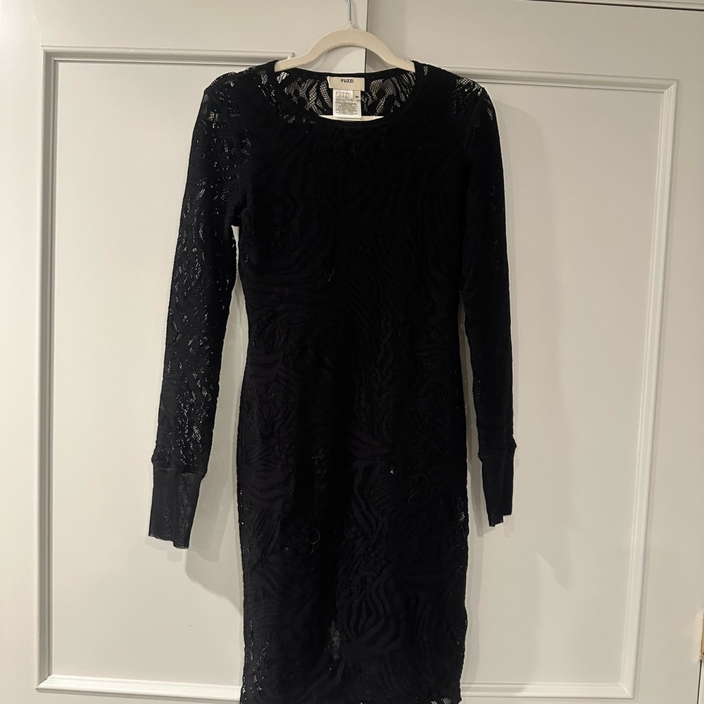 Fuzzi Black Lace Long Sleeve Dress